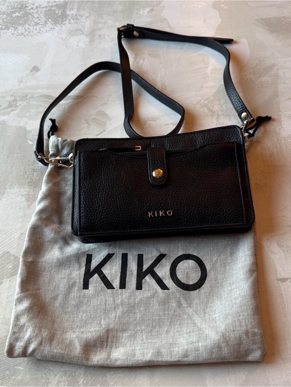 KIKO Black Pebbled Leather Crossbody Wallet